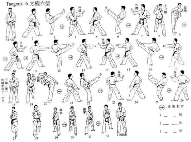 跆拳道品势太极五到八章图解